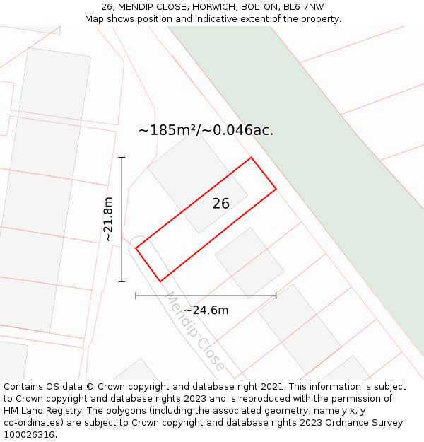 26, MENDIP CLOSE, HORWICH, BOLTON, BL6 7NW: Plot and title map
