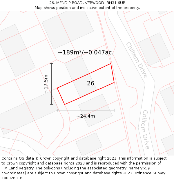 26, MENDIP ROAD, VERWOOD, BH31 6UR: Plot and title map