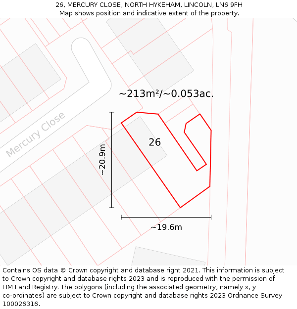 26, MERCURY CLOSE, NORTH HYKEHAM, LINCOLN, LN6 9FH: Plot and title map