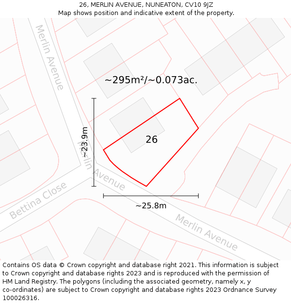 26, MERLIN AVENUE, NUNEATON, CV10 9JZ: Plot and title map