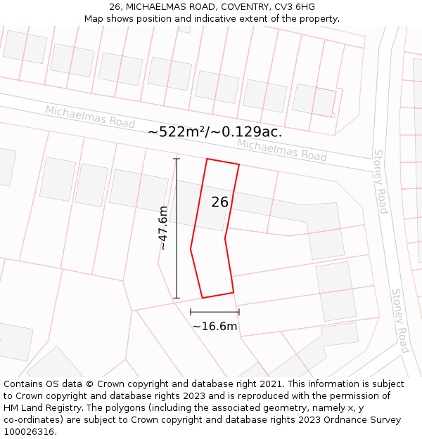 26, MICHAELMAS ROAD, COVENTRY, CV3 6HG: Plot and title map