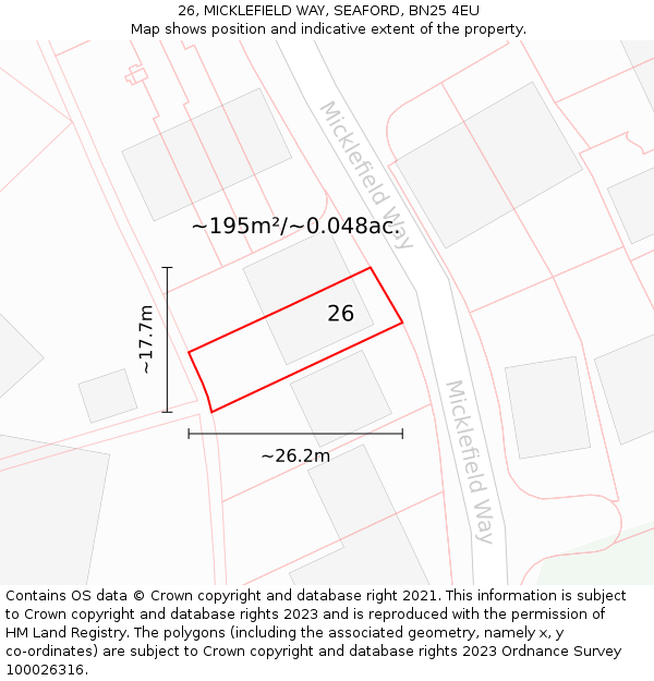 26, MICKLEFIELD WAY, SEAFORD, BN25 4EU: Plot and title map