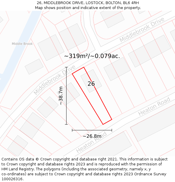 26, MIDDLEBROOK DRIVE, LOSTOCK, BOLTON, BL6 4RH: Plot and title map