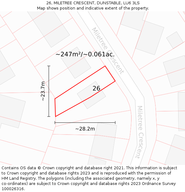 26, MILETREE CRESCENT, DUNSTABLE, LU6 3LS: Plot and title map