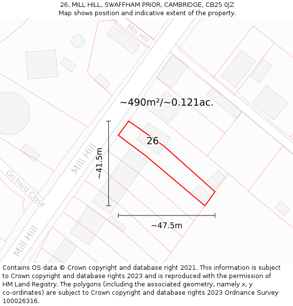 26, MILL HILL, SWAFFHAM PRIOR, CAMBRIDGE, CB25 0JZ: Plot and title map