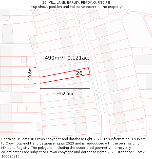 26, MILL LANE, EARLEY, READING, RG6 7JE: Plot and title map