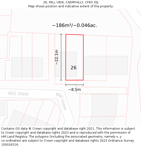 26, MILL VIEW, CAERPHILLY, CF83 3SJ: Plot and title map