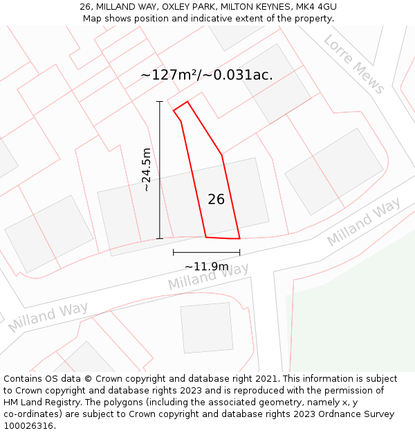 26, MILLAND WAY, OXLEY PARK, MILTON KEYNES, MK4 4GU: Plot and title map