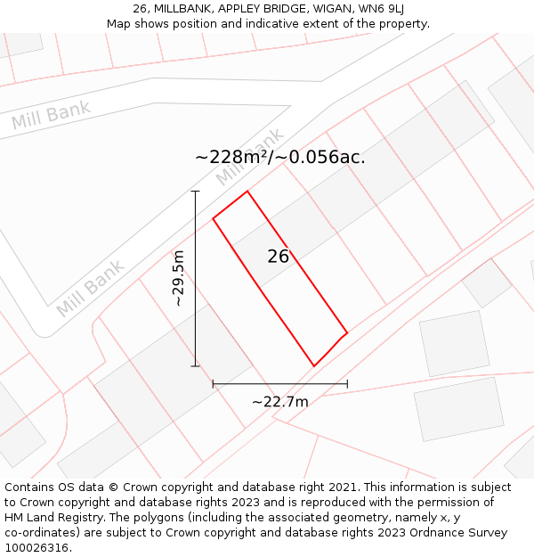 26, MILLBANK, APPLEY BRIDGE, WIGAN, WN6 9LJ: Plot and title map