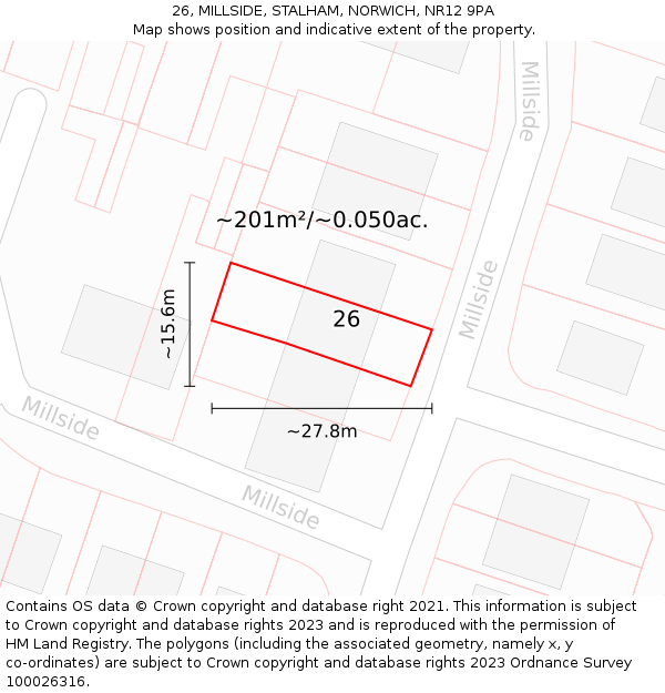 26, MILLSIDE, STALHAM, NORWICH, NR12 9PA: Plot and title map