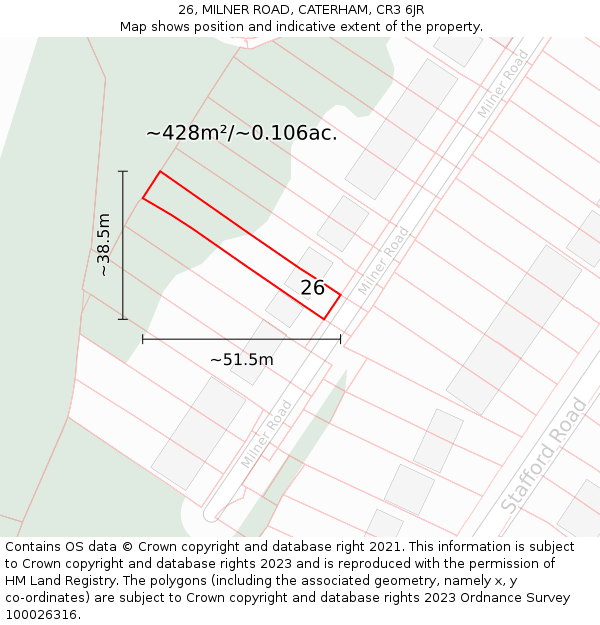 26, MILNER ROAD, CATERHAM, CR3 6JR: Plot and title map