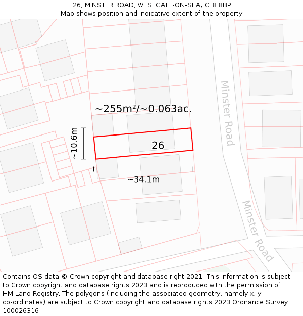 26, MINSTER ROAD, WESTGATE-ON-SEA, CT8 8BP: Plot and title map