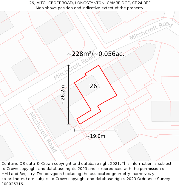 26, MITCHCROFT ROAD, LONGSTANTON, CAMBRIDGE, CB24 3BF: Plot and title map