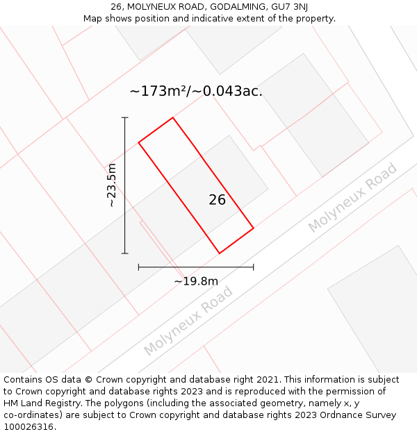 26, MOLYNEUX ROAD, GODALMING, GU7 3NJ: Plot and title map