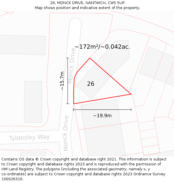 26, MONCK DRIVE, NANTWICH, CW5 5UP: Plot and title map