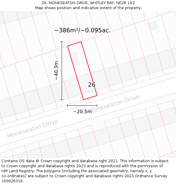 26, MONKSEATON DRIVE, WHITLEY BAY, NE26 1SZ: Plot and title map