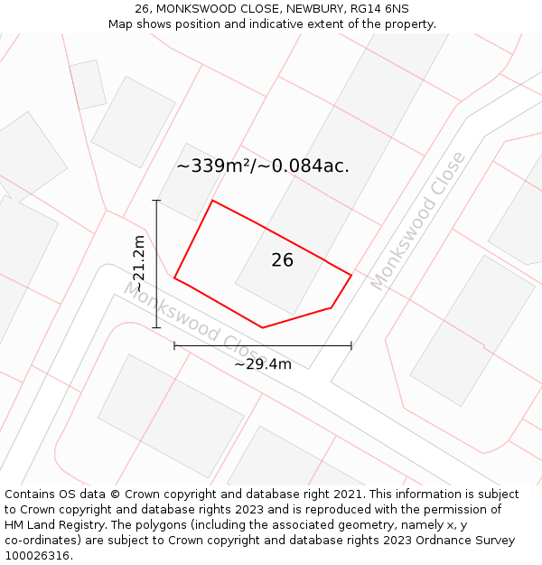 26, MONKSWOOD CLOSE, NEWBURY, RG14 6NS: Plot and title map