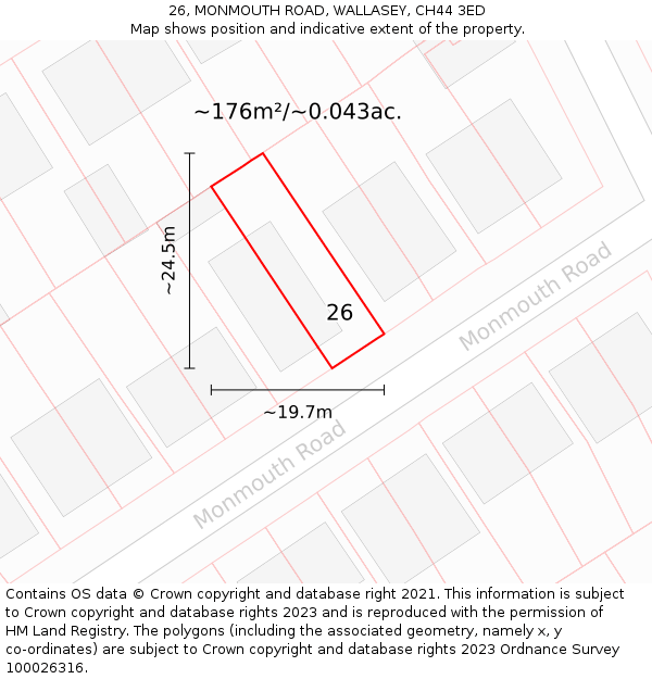 26, MONMOUTH ROAD, WALLASEY, CH44 3ED: Plot and title map