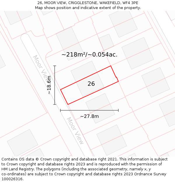 26, MOOR VIEW, CRIGGLESTONE, WAKEFIELD, WF4 3PE: Plot and title map