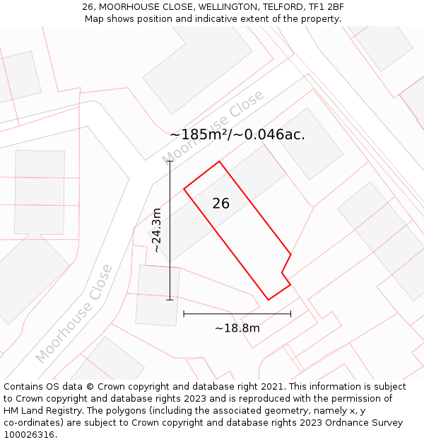 26, MOORHOUSE CLOSE, WELLINGTON, TELFORD, TF1 2BF: Plot and title map