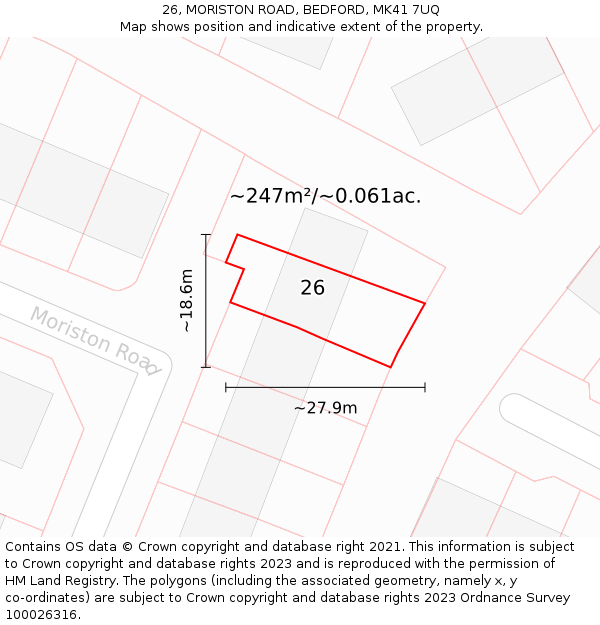 26, MORISTON ROAD, BEDFORD, MK41 7UQ: Plot and title map