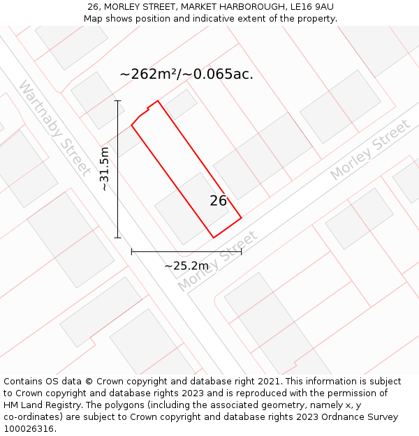 26, MORLEY STREET, MARKET HARBOROUGH, LE16 9AU: Plot and title map