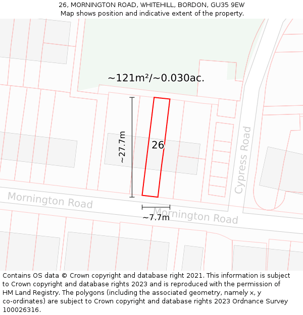 26, MORNINGTON ROAD, WHITEHILL, BORDON, GU35 9EW: Plot and title map