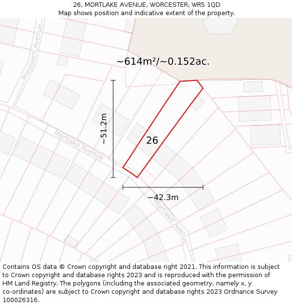 26, MORTLAKE AVENUE, WORCESTER, WR5 1QD: Plot and title map