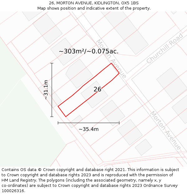 26, MORTON AVENUE, KIDLINGTON, OX5 1BS: Plot and title map