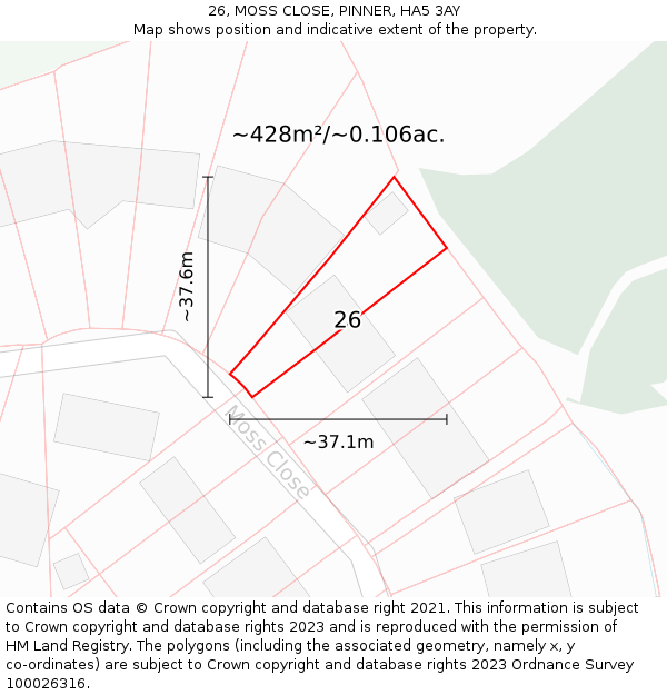 26, MOSS CLOSE, PINNER, HA5 3AY: Plot and title map