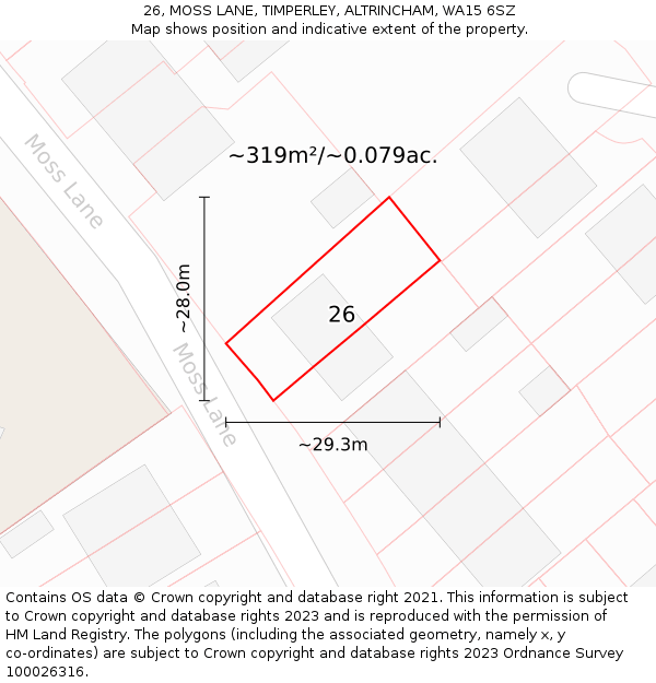 26, MOSS LANE, TIMPERLEY, ALTRINCHAM, WA15 6SZ: Plot and title map