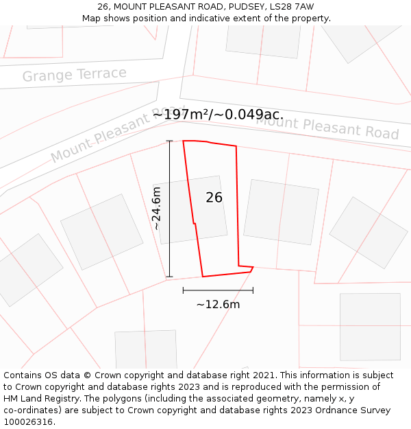 26, MOUNT PLEASANT ROAD, PUDSEY, LS28 7AW: Plot and title map