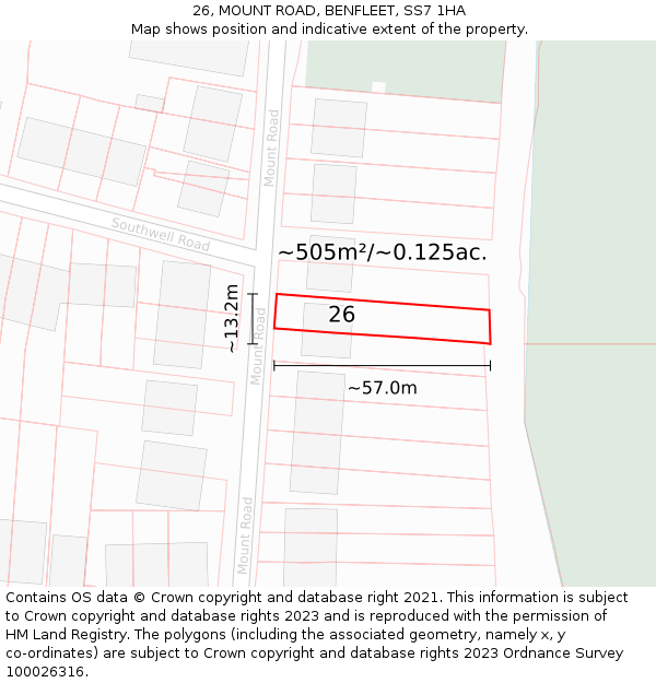 26, MOUNT ROAD, BENFLEET, SS7 1HA: Plot and title map