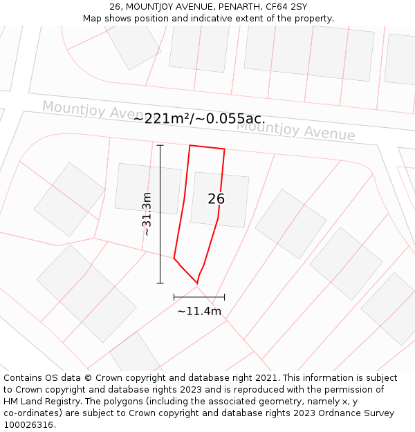 26, MOUNTJOY AVENUE, PENARTH, CF64 2SY: Plot and title map