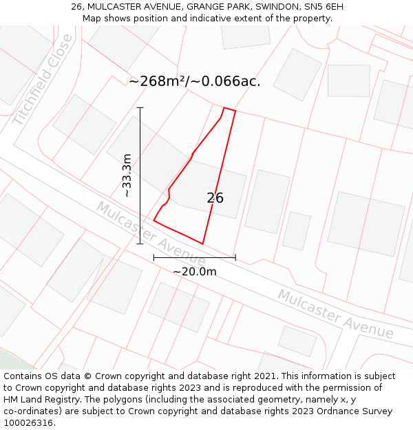 26, MULCASTER AVENUE, GRANGE PARK, SWINDON, SN5 6EH: Plot and title map