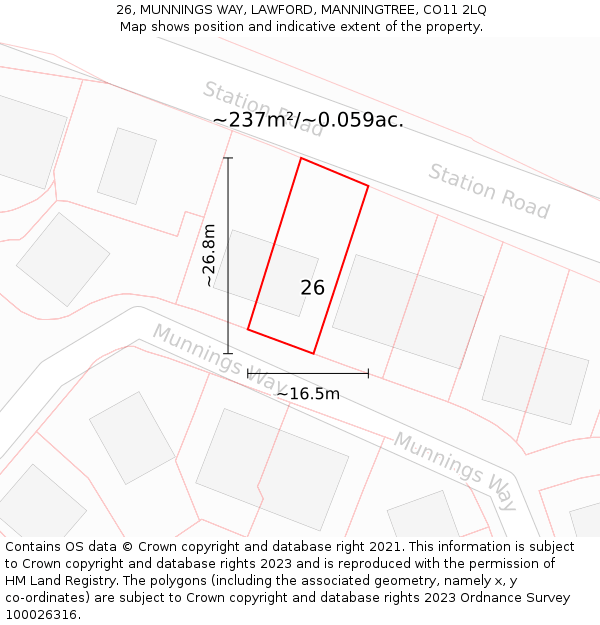 26, MUNNINGS WAY, LAWFORD, MANNINGTREE, CO11 2LQ: Plot and title map