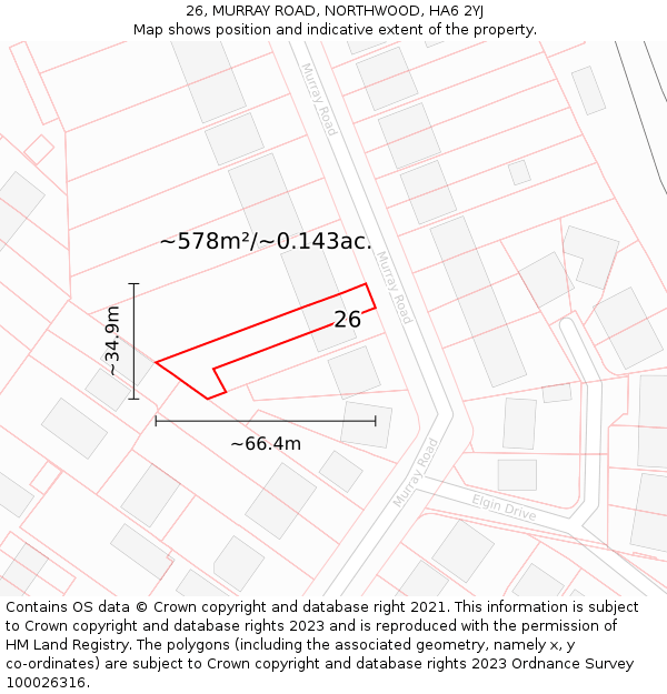 26, MURRAY ROAD, NORTHWOOD, HA6 2YJ: Plot and title map