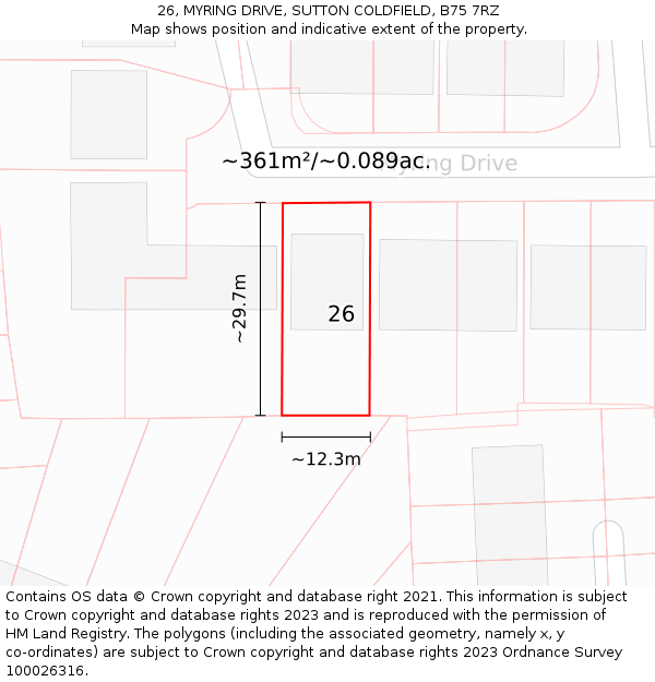 26, MYRING DRIVE, SUTTON COLDFIELD, B75 7RZ: Plot and title map