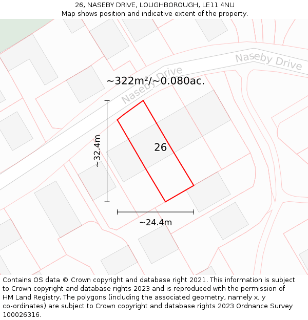 26, NASEBY DRIVE, LOUGHBOROUGH, LE11 4NU: Plot and title map