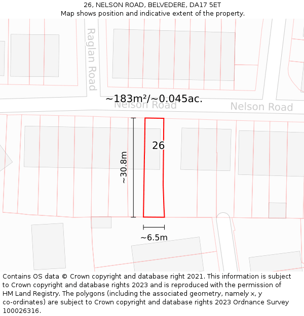 26, NELSON ROAD, BELVEDERE, DA17 5ET: Plot and title map