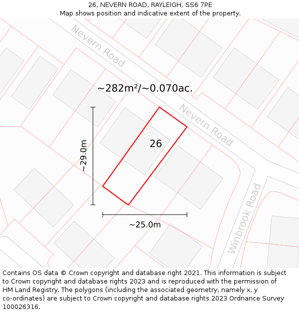 26, NEVERN ROAD, RAYLEIGH, SS6 7PE: Plot and title map