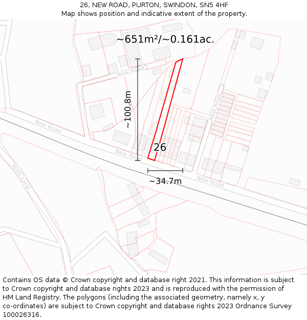 26, NEW ROAD, PURTON, SWINDON, SN5 4HF: Plot and title map