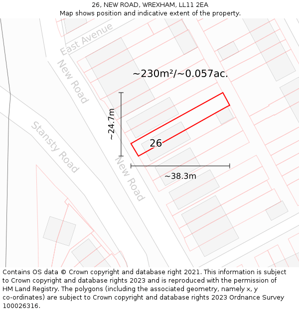 26, NEW ROAD, WREXHAM, LL11 2EA: Plot and title map