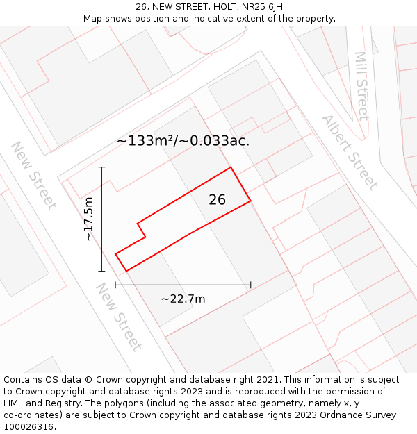 26, NEW STREET, HOLT, NR25 6JH: Plot and title map