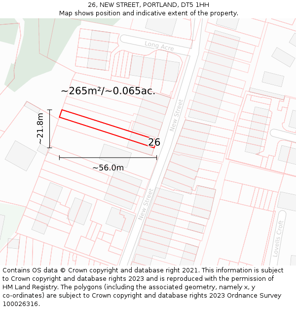 26, NEW STREET, PORTLAND, DT5 1HH: Plot and title map