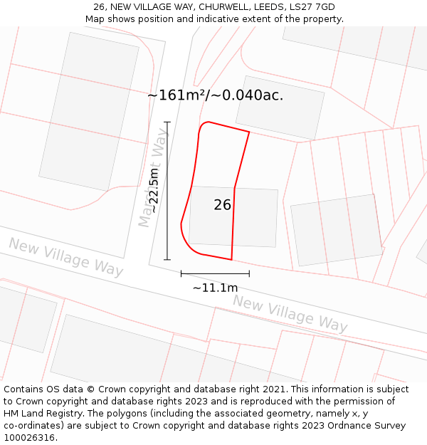 26, NEW VILLAGE WAY, CHURWELL, LEEDS, LS27 7GD: Plot and title map