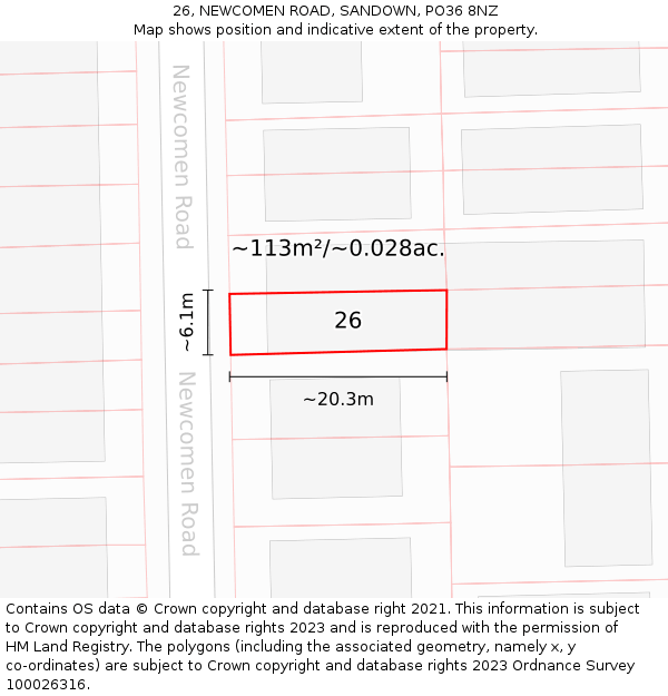 26, NEWCOMEN ROAD, SANDOWN, PO36 8NZ: Plot and title map