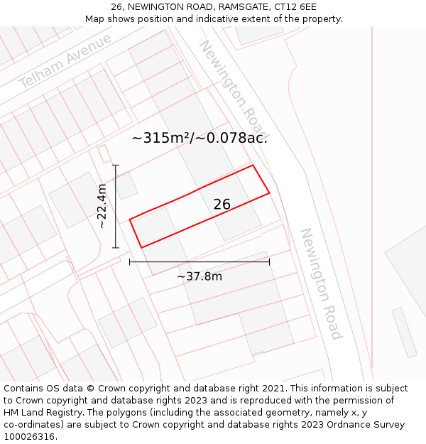 26, NEWINGTON ROAD, RAMSGATE, CT12 6EE: Plot and title map