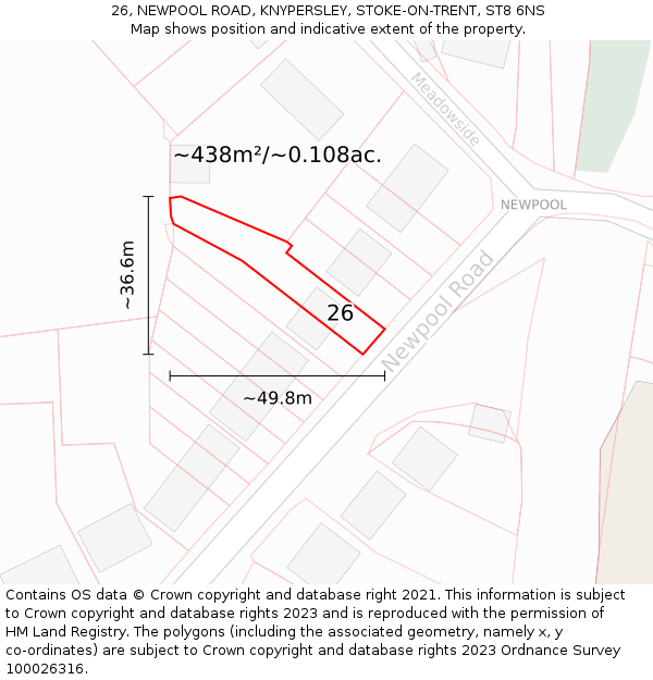 26, NEWPOOL ROAD, KNYPERSLEY, STOKE-ON-TRENT, ST8 6NS: Plot and title map