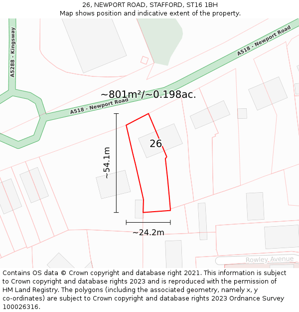 26, NEWPORT ROAD, STAFFORD, ST16 1BH: Plot and title map